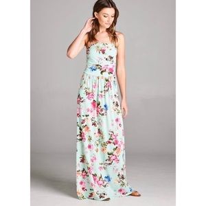 Blue Chic Boutique Mint Green Floral Maxi Dress